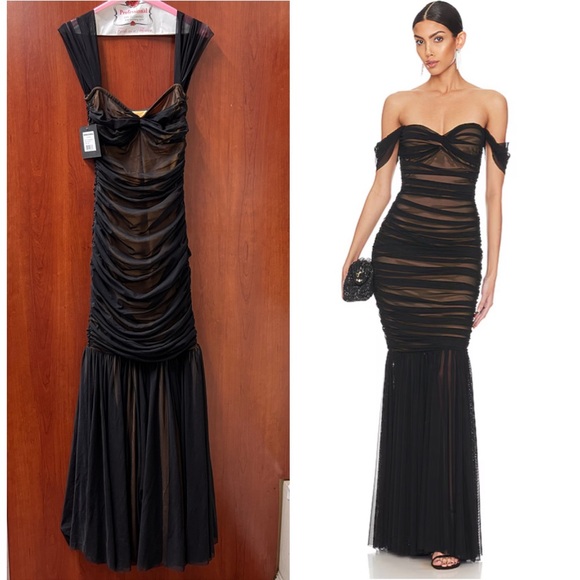 New NORMA KAMALI WALTER FISHTAIL GOWN COLOR BLACK MESH Size XS - Picture 1 of 16